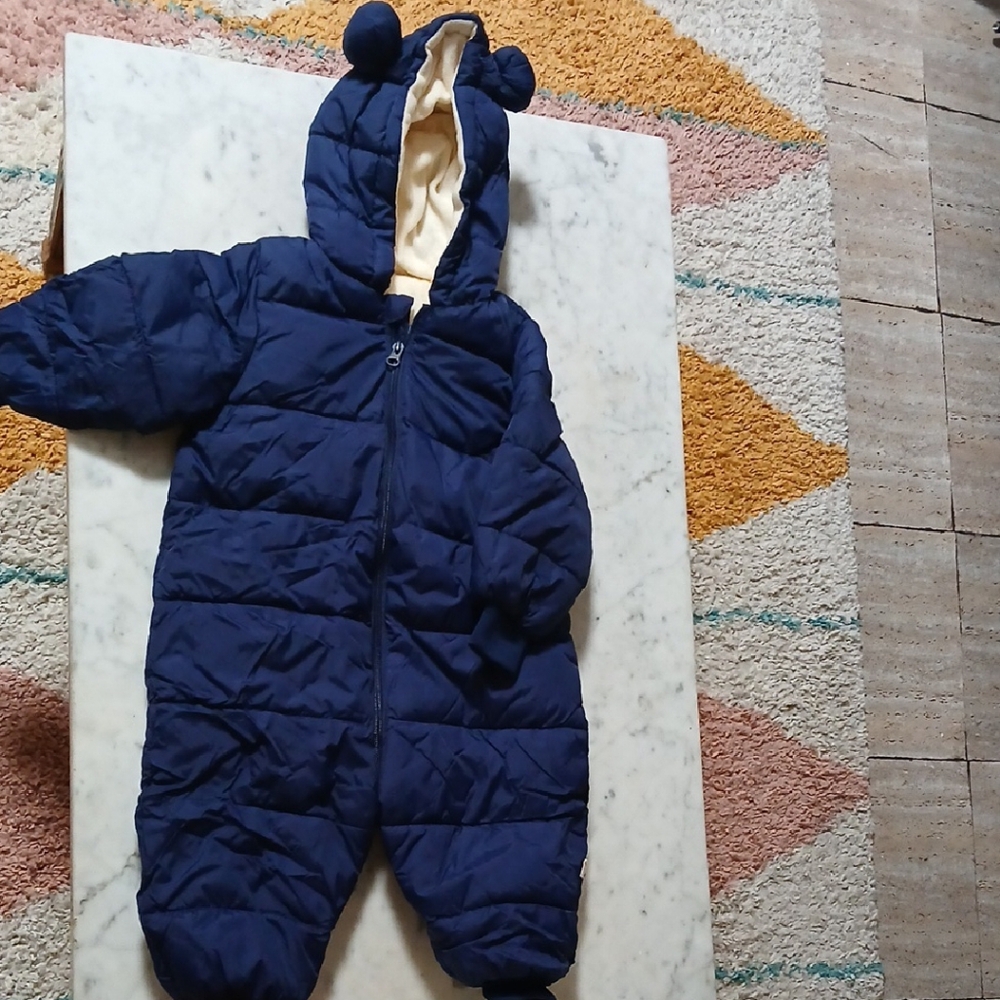 Cozy Navy Baby Snowsuit with Bear Ears